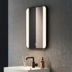 Arezzo Matt Black 500 x 700mm Rectangular LED Illuminated Anti-Fog Bathroom Mirror