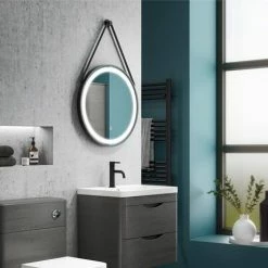 Arezzo Matt Black 600mm Round LED Illuminated Anti-Fog Bathroom Mirror -Bathroom Mirrors Shop AZ47MB n d2 460