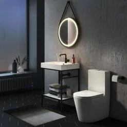 Arezzo Matt Black 600mm Round LED Illuminated Anti-Fog Bathroom Mirror -Bathroom Mirrors Shop AZ47MB n d3 460