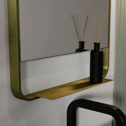 Arezzo Brushed Brass 550 x 1000mm Mirror with Shelf -Bathroom Mirrors Shop AZ55100BB D2 460