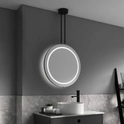 Arezzo Matt Black 600mm Hanging LED Illuminated Bathroom Mirror with Infrared Sensor & Anti-Fog -Bathroom Mirrors Shop AZ9203MB D2 460