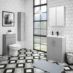 Brooklyn 600mm Grey Mist Bathroom Mirror Cabinet - 2 Door -Bathroom Mirrors Shop B6GMWM d2 460