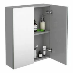 Brooklyn 600mm Grey Mist Bathroom Mirror Cabinet - 2 Door -Bathroom Mirrors Shop B6GMWM d3 460