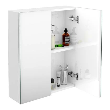 Brooklyn 600mm Gloss White Bathroom Mirror Cabinet - 2 Door 3 Brooklyn 600mm Gloss White Bathroom Mirror Cabinet - 2 Door - Image 2