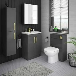Brooklyn 600mm Gloss Grey Bathroom Mirror Cabinet - 2 Door -Bathroom Mirrors Shop B6GYWM d6 460