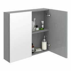 Brooklyn 800mm Grey Mist Bathroom Mirror Cabinet - 2 Door -Bathroom Mirrors Shop B8GMWM d2 460