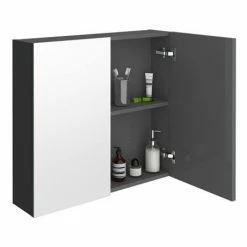 Brooklyn 800mm Gloss Grey Bathroom Mirror Cabinet - 2 Door -Bathroom Mirrors Shop BM8GRY d3 460