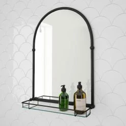 Chatsworth Traditional 700 x 490mm Arched Mirror with Glass Shelf - Matt Black