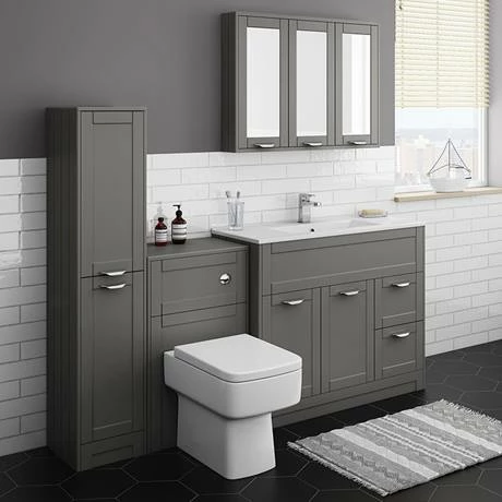 Keswick Grey 900mm Traditional Wall Hung 3 Door Mirror Cabinet 4 Keswick Grey 900mm Traditional Wall Hung 3 Door Mirror Cabinet - Image 2