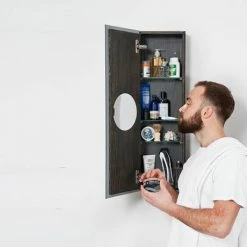 800mm Slimline Mirror Cabinet Dark Oak -Bathroom Mirrors Shop M800DO D4 460