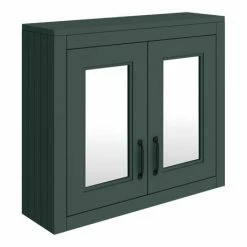 Chatsworth Green 2-Door Mirror Cabinet - 690mm Wide with Matt Black Handles -Bathroom Mirrors Shop MCABGRNMB d2 460