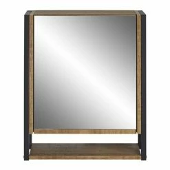 Milan Industrial Matt Black Framed Bathroom Mirror Cabinet - Wood Effect -Bathroom Mirrors Shop MIL350M d1 460