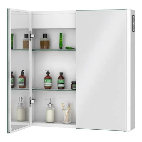 Toreno 700x650mm LED Illuminated 2-Door Bluetooth Mirror Cabinet with Motion Sensor, Shaving Socket & Anti-Fog - MIR018 4 Toreno 700x650mm LED Illuminated 2-Door Bluetooth Mirror Cabinet with Motion Sensor, Shaving Socket & Anti-Fog - MIR018 - Image 2