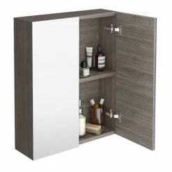 Brooklyn 600mm Grey Avola Bathroom Mirror Cabinet - 2 Door -Bathroom Mirrors Shop MOD523 d1 460