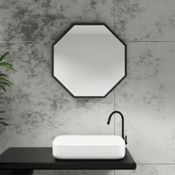 Arezzo Matt Black 600mm Octagon Mirror -Bathroom Mirrors Shop VEN6OCMB D1 460