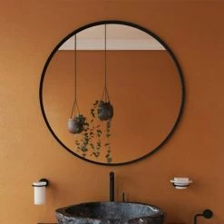 Venice Black 600mm Round Mirror -Bathroom Mirrors Shop VENR80BLK D1 460
